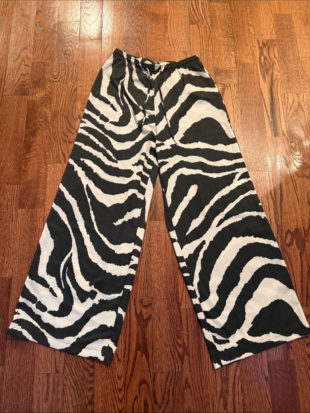 H&M Zebra Print Wide Leg Pants - Black & cream